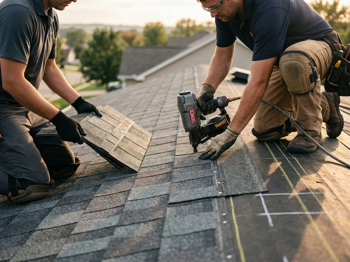 Professional roofer working on a residential roof in Gilroy